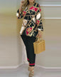 Long Sleeve V-neck Polyester Printing Two Pieces Sets