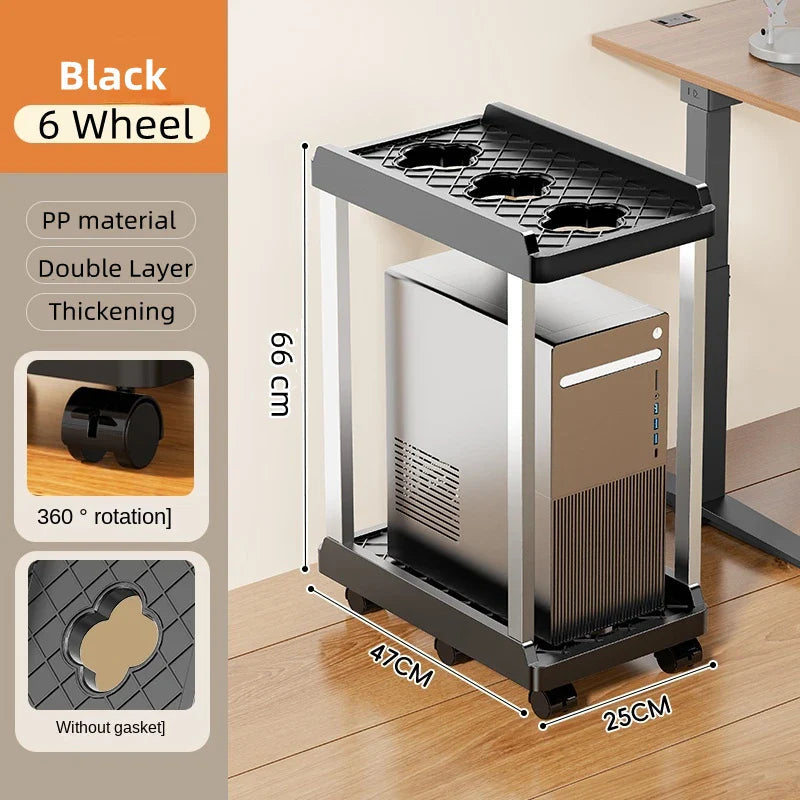 Double Layer PC Tower Stand, Mobile CPU Case Base with Universal Wheels, Heightening Storage Support Bracket for Computer Host Pi-Mart