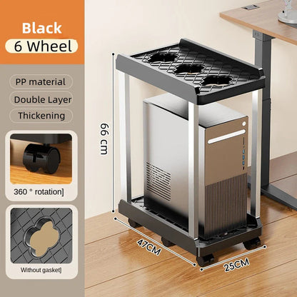 Double Layer PC Tower Stand, Mobile CPU Case Base with Universal Wheels, Heightening Storage Support Bracket for Computer Host Pi-Mart