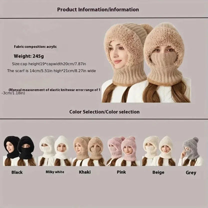 Winter Lined Knit Hat with Earflap & Hooded Neck Gaiter FitiqueFit