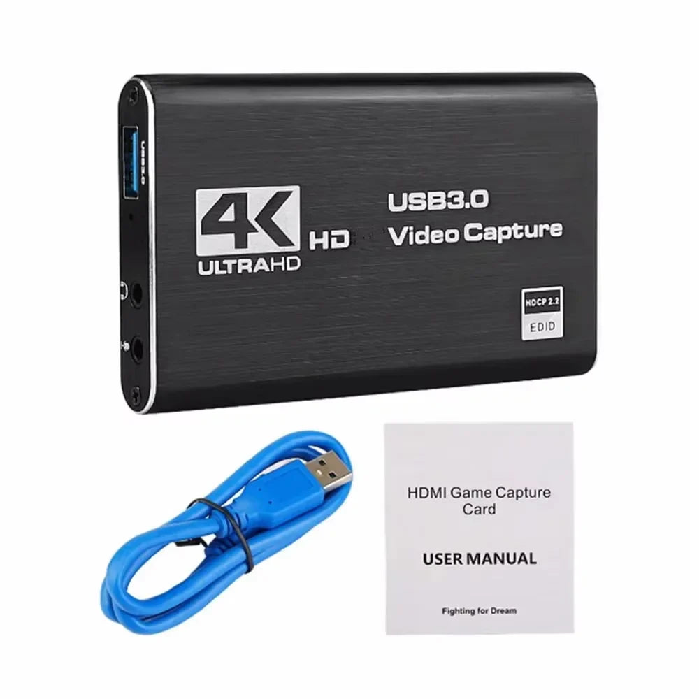 4K USB 3.0 Video Capture Card, HDMI-compatible HDTV Recorder Grabber for Game Recording, PC, Game Audio & Mic Pi-Mart
