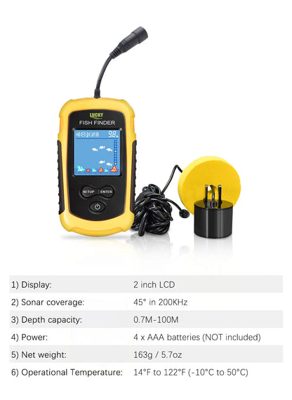 FFC1108-1 Alarm 100M Portable Sonar Fish Finders 45 degrees Sonar Coverage Echo Sounder Alarm Transducer Lake Sea Fishing NovaCart