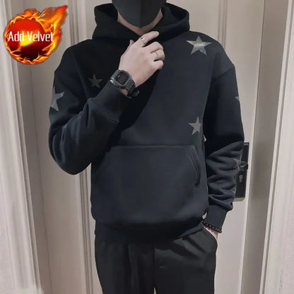 Hoodies Graphic Sweatshirt for Men Black Hip Hop Male Clothes Loose Luxury Aesthetic Emo 90s Vintage Simple Winter S Warm Hooded NovaCart