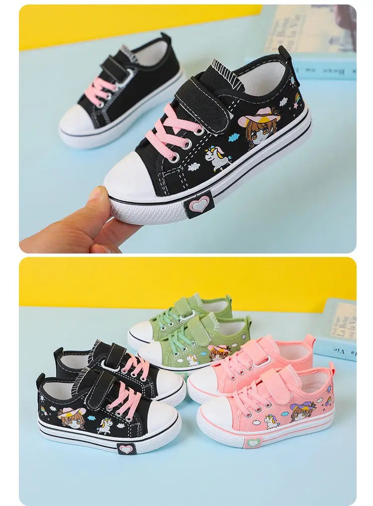 Children's  New Spring Canvas Shoes Cartoon Graffiti Children's Casual Shoes for Girls Comfort Fashion Kids Flat Tennis Sneakers NovaCart