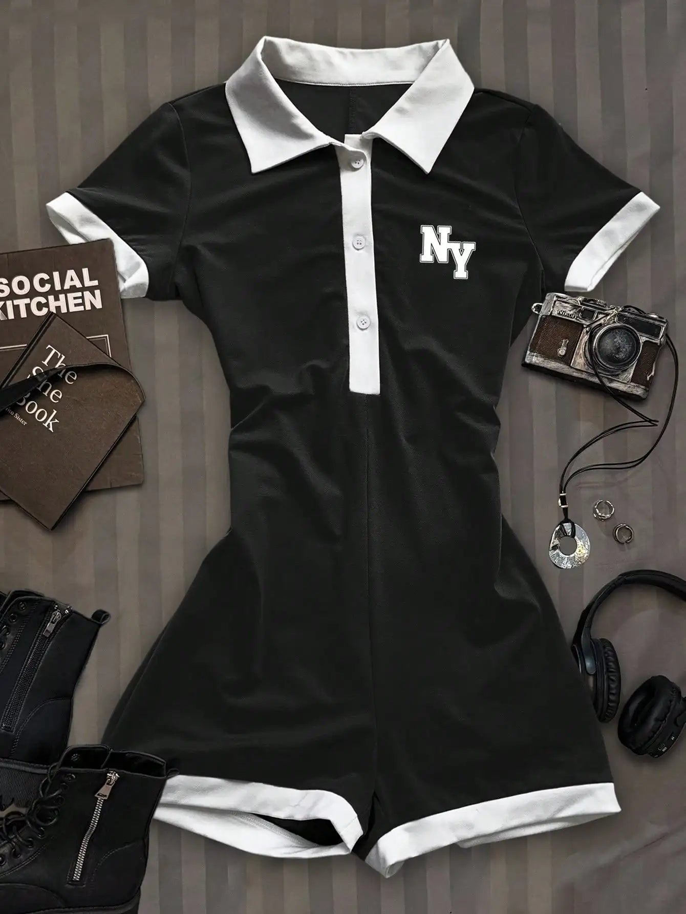Casual and simple lapel women's jumpsuit, sleeveless, elegant and sexy lapel waist-hugging short jumpsuit NovaCart