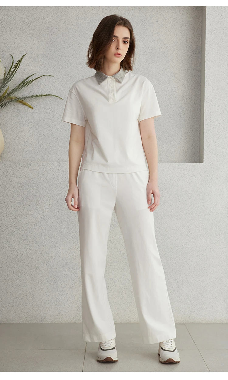 K2067L Luxury Brand Women's Clothing Shirt Collar Pima Cotton Summer Short Sleeved T-Shirt ladies clothes NovaCart