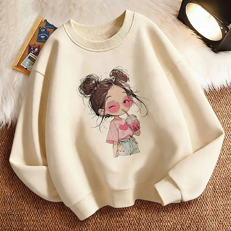 Hoodie Hip Hop Retro Girl Drink Juice Design Children's Sweatshirt Cute Hoody Girls Autumn Spring Casual Hoodies Pullover NovaCart