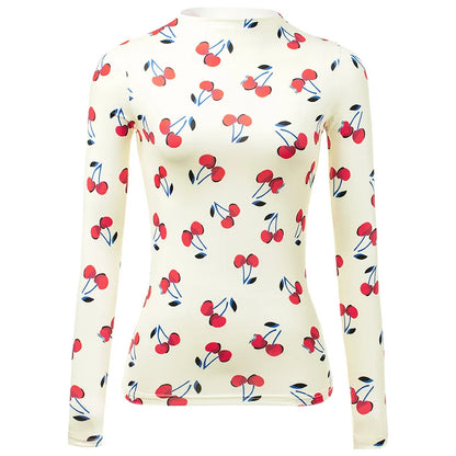 Woman Clothes Korean Moon Print Long Sleeve T-Shirt Fashion Casual Layered Sun Protection Top Ice Silk Basic Tee Spring Autumn NovaCart