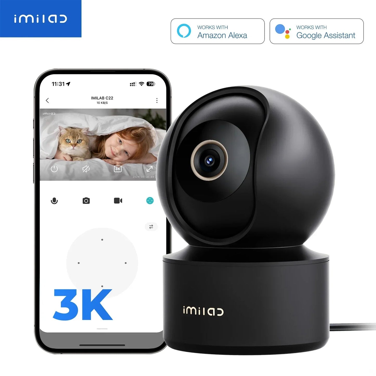 IMILAB Baby Monitor Indoor Security Camera with AI Detection Night Vision 2-Way Audio 360° PTZ Compatible with Xiaomi Home App Pi-Mart