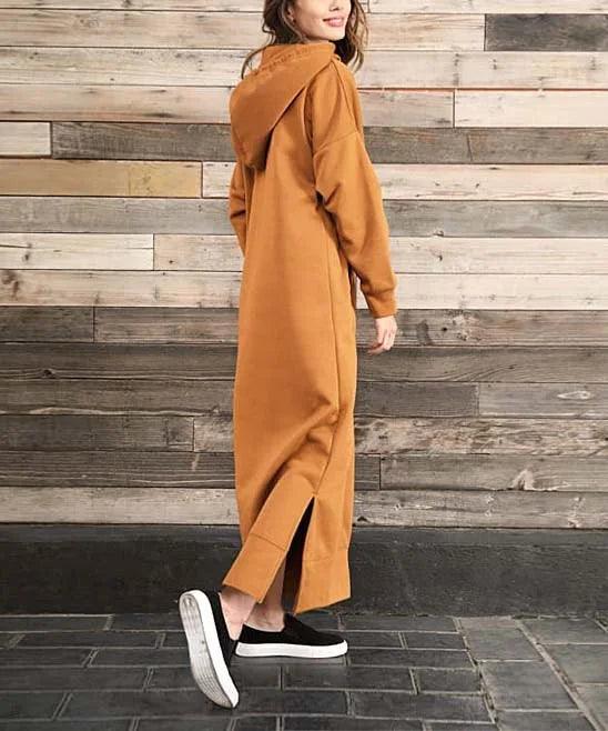 Hoodies Dress For Women Fashion 2025 Hem Lace-up Midi Robe Hooded Long Dress Autumn Winter Warm Casual Loose Sweatshirt Vestidos NovaCart
