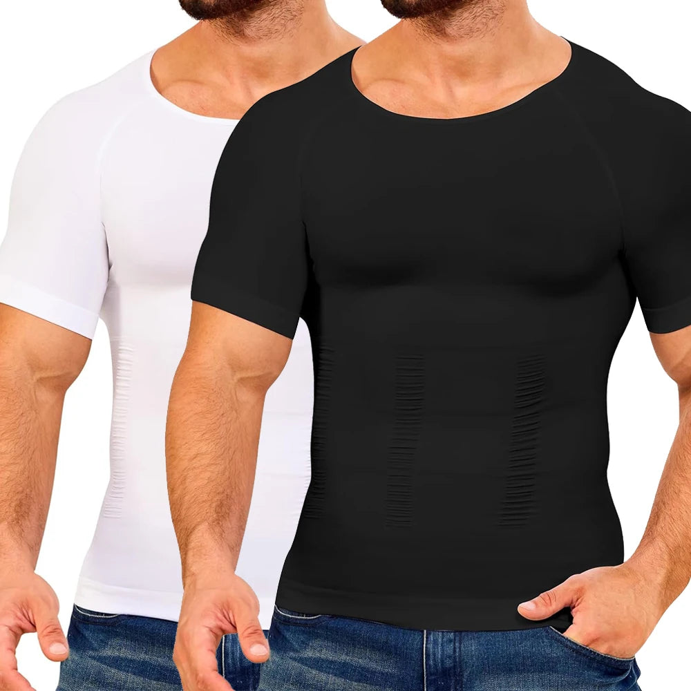 Men's Short Sleeve Compression T-Shirt V-neck Shapewear Tummy Control Flat Belly Tank Top Fitness Workout Slimming Body Shaper NovaCart