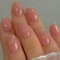 24Pcs Short Square Coffin False Nails Square Fake Nails with Glue French Glitter Wearable Acrylic Nails Set Press on Nail Tips NovaCart
