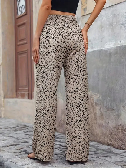 Floral Wide Leg  Flowy Ruffled High Waisted Summer Straight Pants