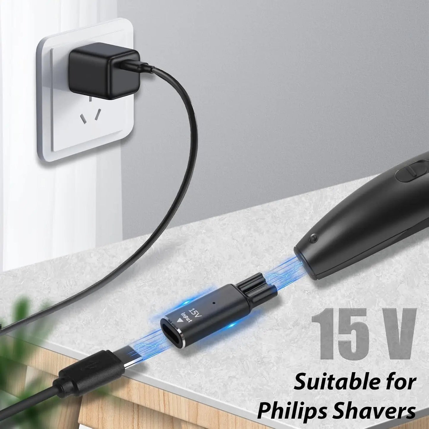 Brangdy 15V HQ8505 Type-C Shaver Adapter Charging Converter for Philips OneBlade QP6510 QP6520 QP6530 Electric Beard Trimmer Pi-Mart