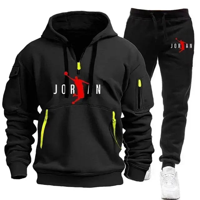 Men 2025 Autumn Winter Printed Blazer and Tracksuit Pants Set Casual Jogging Sportswear for Outdoor Activities and Street Fashio NovaCart