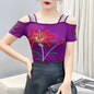 Women's Clothes New Design Sexy Off Shoulder Shiny Diamonds T-Shirts Luxury Brand Mesh Tees Tops Blouse Shirt NovaCart