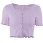 Women clothes Ladies Button Square Neck Tops Short Sleeve square collar pullover T-shirts