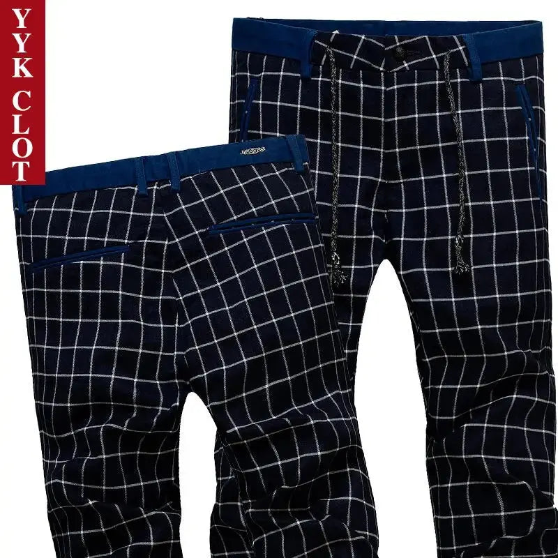 Checked pants for man Black Casual Pants Men Trousers Streetwear Mens linen Pants Slim Fit Male Plaid Pant men\'s Check Pants NovaCart