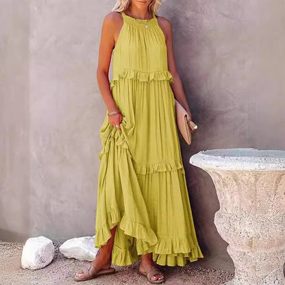 Elegant Apricot Ruffle Maxi Dress FitiqueFit