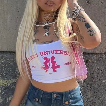 Y2k Harajuku Punk Graphics Sleeveless Sexy Crop Top Women's Clothing 2023 Vintage Letter Print Baby Tee Streetwear Women T-shirt NovaCart