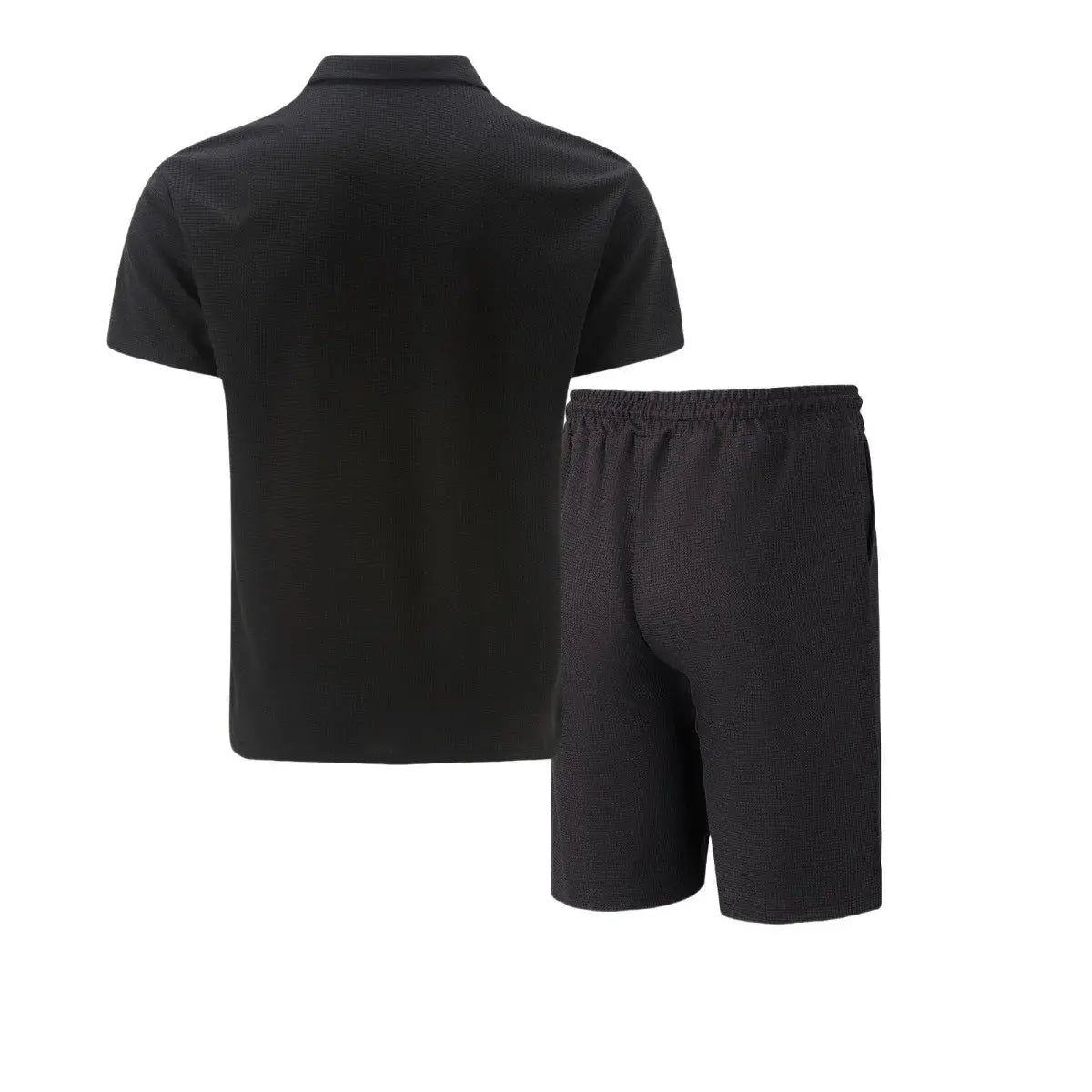 2025 Men Europe and the United States new summer Waffle solid color zip-up lapel short-sleeve suit shorts two sets NovaCart