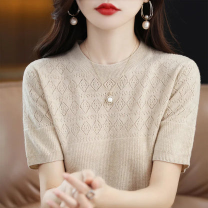 Summer Thin Knitted T Shirts for Women Casual Tees Ladies Fashion Blusas Harajuku T-Shirts Ropa Mujer Elegant Tops Woman Clothes NovaCart