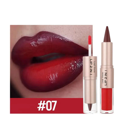 2IN1 Tapered Gradient Lipliner Pen Nude Brown Mirror Glass Lip Gloss Matte Lip Liner Waterproof Lip Contour Non Stick Makeup NovaCart