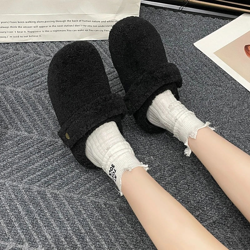 🩴 Winter Cotton Drag Outside Flat Fluffy Slippers FitiqueFit