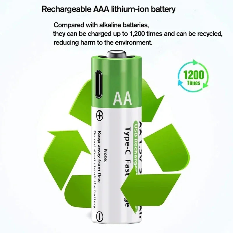 2025NEW Lithium-Ion Battery Type-C Rechargeable High-Capacity Battery AA&AAA Battery For remote control, mouse, electric toys Pi-Mart