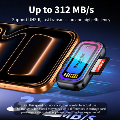 Unnlink SD & Micro SD 4.0 Card Reader UHS-II, USB-C to SD TF Memory Card Adapter for Mac iPhone 16/17 to Drone Action Camera Pi-Mart