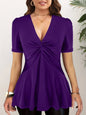 Plus Size Women's Blouses Front Knotted V Neck Blouse