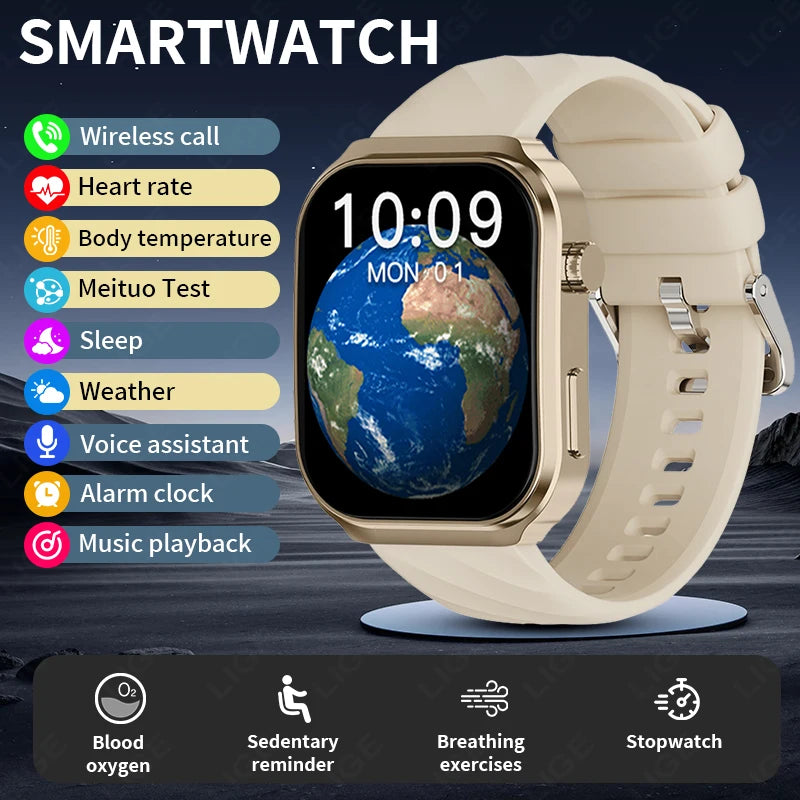 LIGE New Blood Lipid Uric Acid Analysis Health Smart Watch For Men Women Blood Pressure Blood Oxygen Clock Call Smart Watch 2026 NovaCart