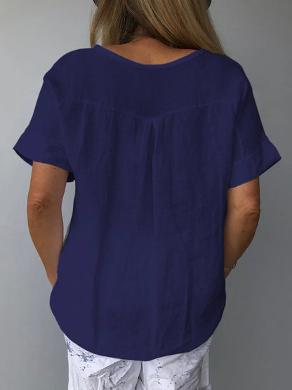 Women Solid Color Cotton Linen Blouse