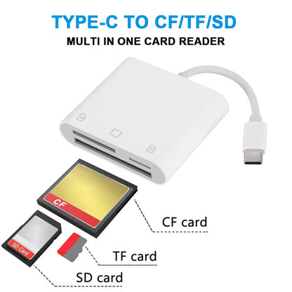 3 in 1 Type C To CF/SD/TF Card Adapter SD Card Adapter Memory Card Reader CF SD TF Compact Camera Card Reader for iPad iPhone 15 Pi-Mart