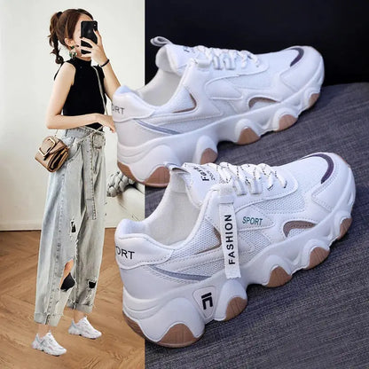 CINESSD 2023 Trendy Mesh Platform Sneakers Leather Shoes Breathable Casual Sports Shoes Women Flats NovaCart