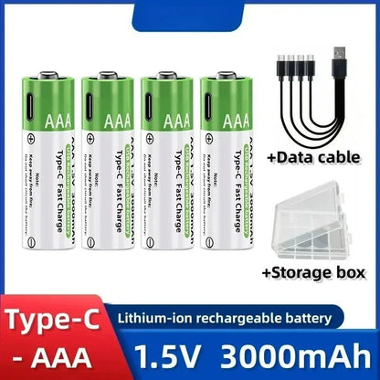 2025NEW Lithium-Ion Battery Type-C Rechargeable High-Capacity Battery AA&AAA Battery For remote control, mouse, electric toys Pi-Mart