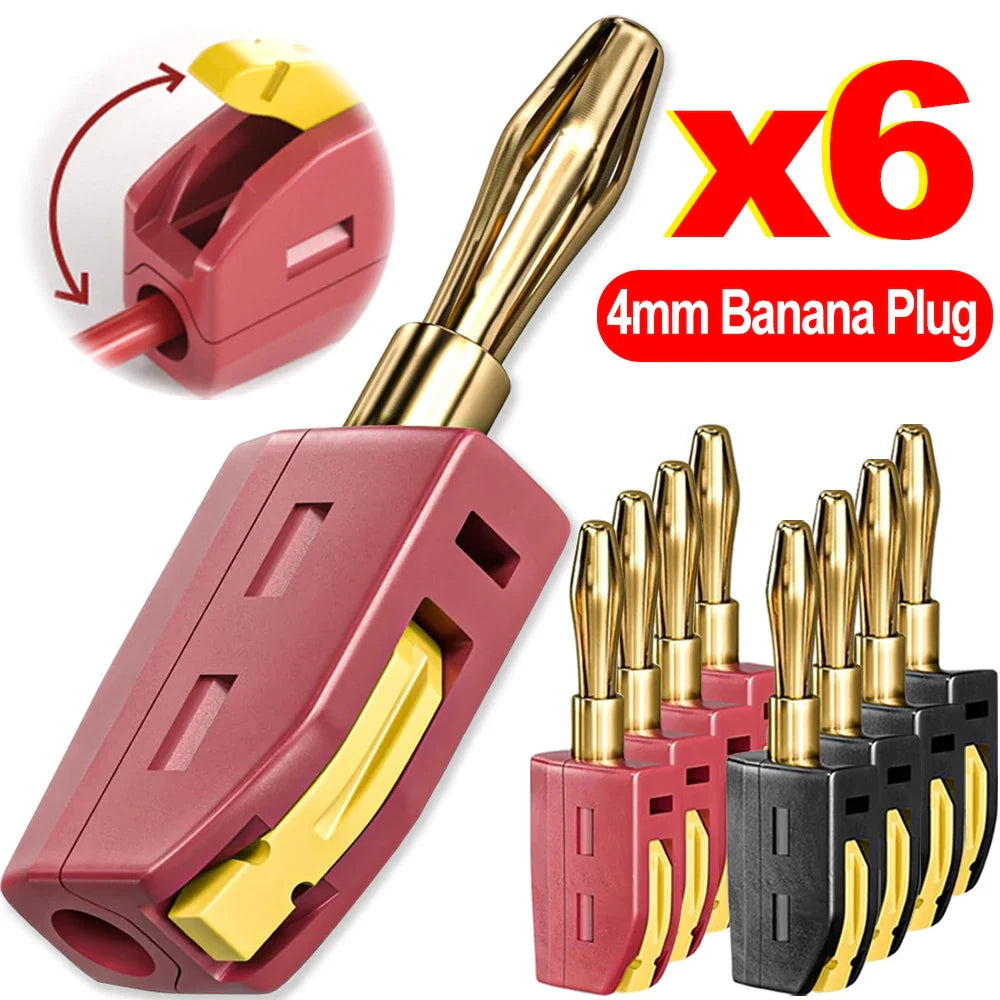 1-6PCS Portable 32A 4mm Banana Plug Solderless Quick Connect High Current Gold-Plated Connectors Audio Copper Speakers Amplifier Pi-Mart