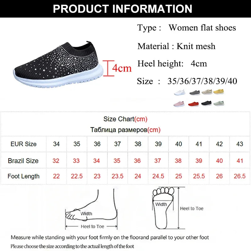 2024 New Crystal Breathable Mesh Sneaker Shoes for Women Comfortable Soft Bottom Flats Plus Size 43 Non Slip Casual Shoes Woman NovaCart