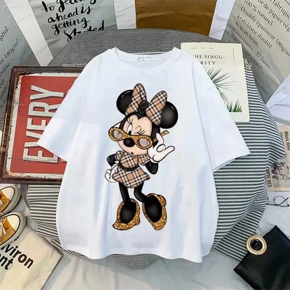 Disney New Minnie Kawaii Fun Women's Printed T-shirt Fashion Summer Cartoon Minnie Top Y2K Women's Extra Large Cotton T-shirt NovaCart