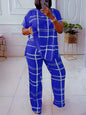 Elements Striped Grid Printed Casual Round Neck  Two Piece Set