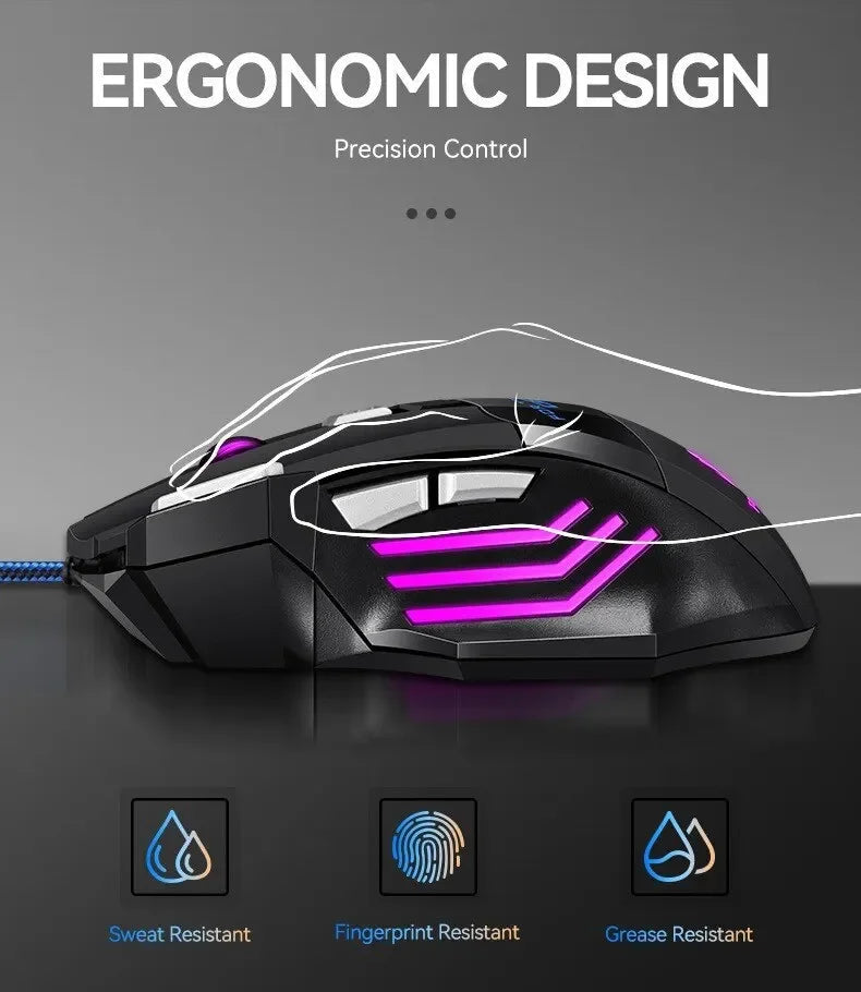1 PC New Hyperspeed USB Gaming Mouse RGB Backlit Ergonomic Game Mice 7D Esports Wired Mouse for Laptop PC Gamer Pi-Mart