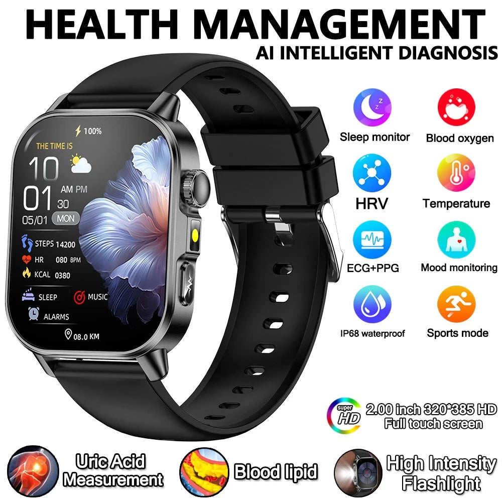2026 New Model Uric Acid & Lipid Health Analysis Smart Watch Men ECG+PPG Bluetooth Call 2.01-inch Flashlight Smartwatch Women NovaCart