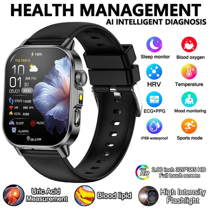 2026 New Model Uric Acid & Lipid Health Analysis Smart Watch Men ECG+PPG Bluetooth Call 2.01-inch Flashlight Smartwatch Women NovaCart