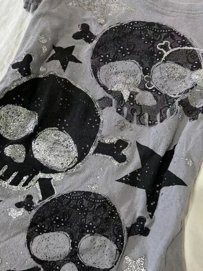 Japanese Y2k Women's Tees 2000s Hottie Clothes Tops Star Skull Graphic Print T Shirts Goth Emo Punk Aesthetics Chic T-shirt NovaCart