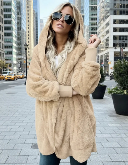 Double Fleece Plush Hooded Cardigan Jacket Women FitiqueFit