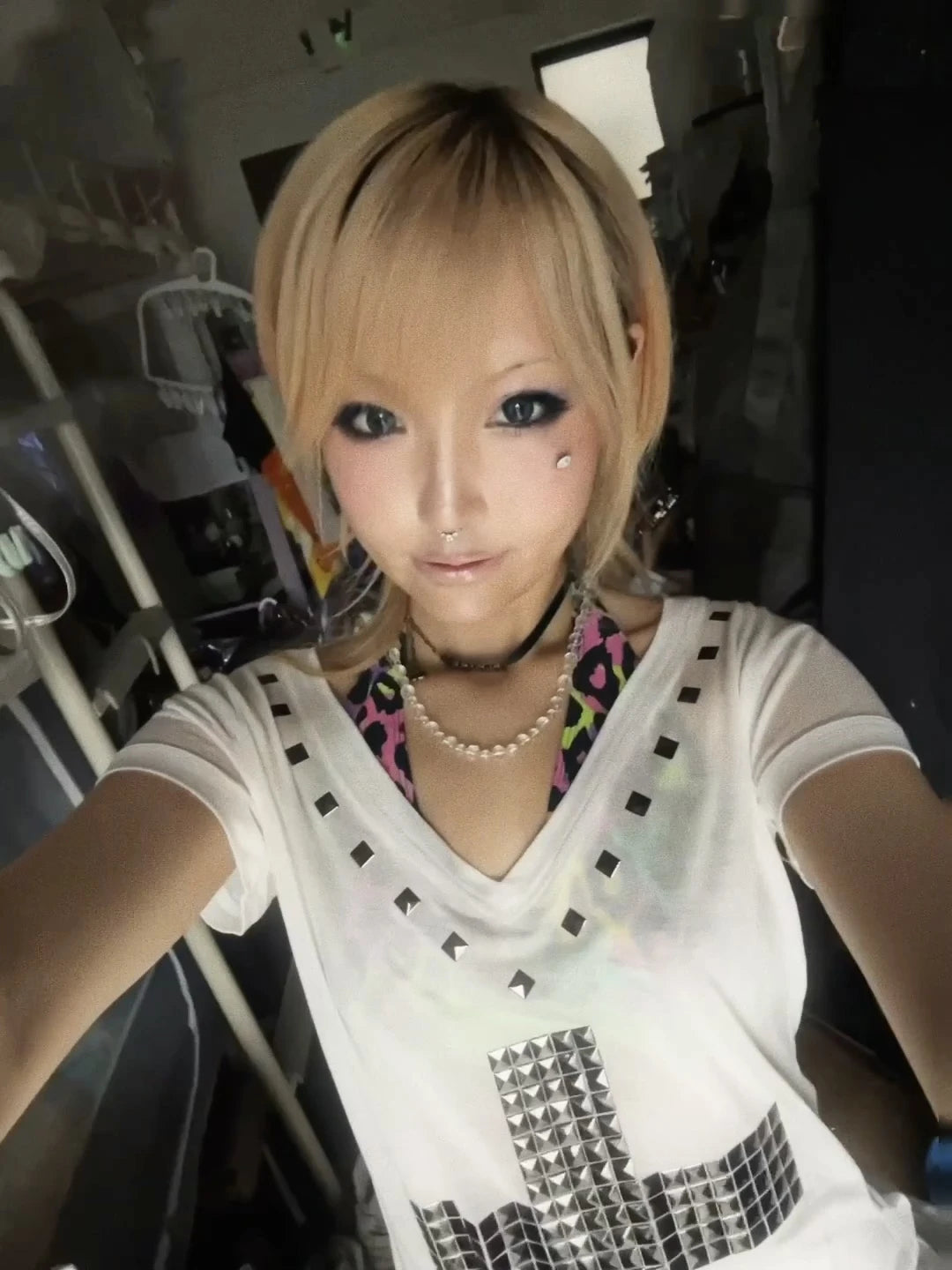 Karrram Japanese Y2k Metal Cross Print T-shirt Vintage Harajuku Short Sleeve Sheer Tops Trashy 2000s V-neck Streetwear Grunge NovaCart