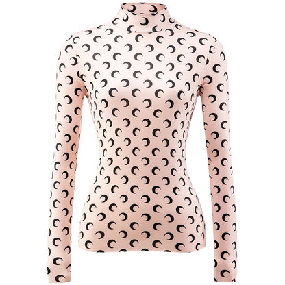 Woman Clothes Korean Moon Print Long Sleeve T-Shirt Fashion Casual Layered Sun Protection Top Ice Silk Basic Tee Spring Autumn NovaCart