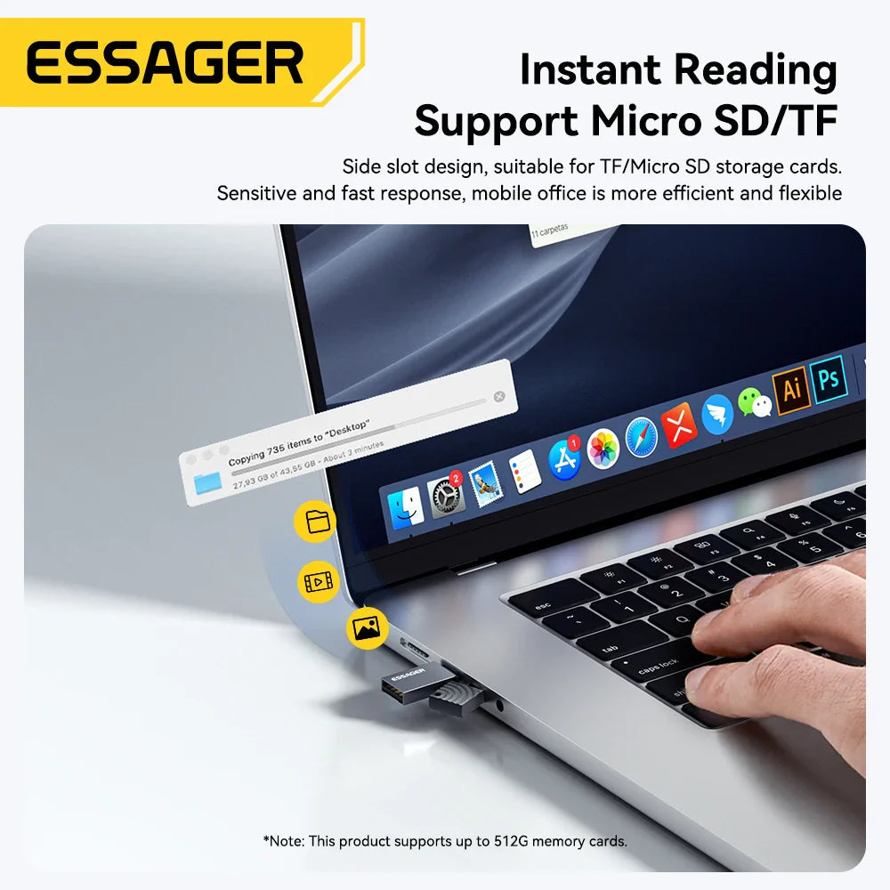 Essager 2-in-1 Mini Type C USB2.0 Card Reader Adapter Micro SD TF Memory Card Reader for iPhone 16 15 Pro Huawei Macbook iPad Pi-Mart