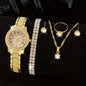 6PCS Women Watch Luxury Elegant Alloy Watch Crystal Wristwatch For Ladies Gift Quartz Watch Alloy Rhinestone Bracelet Montre NovaCart