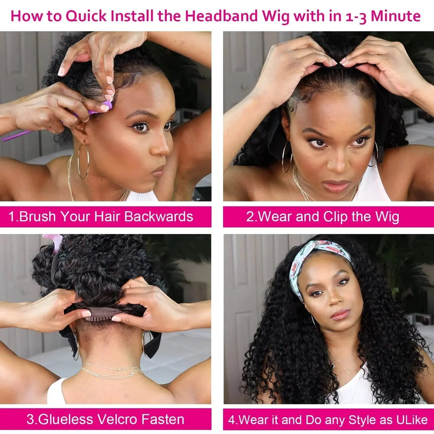 Headband Wigs Human Hair Water Wave Wig 250 Density 100% Real Human Hair Wigs None Lace Front Wigs Full Machine Made Wigs NovaCart
